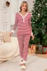 Red Stripe Buttoned V Neck Top and Knotted Waist Pants Pyjama Set sold by Beagle Boutique