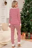 Red Stripe Buttoned V Neck Top and Knotted Waist Pants Pyjama Set sold by Beagle Boutique