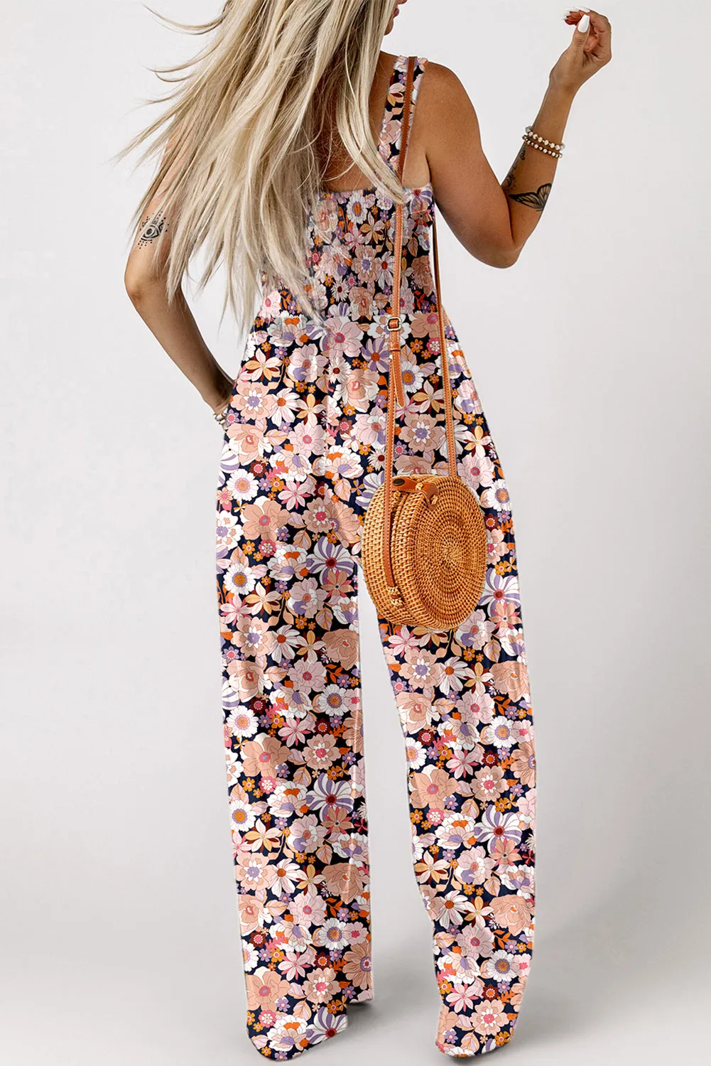 Black Floral Square Neckline Stretch High Waist Jumpsuit sold by Beagle Boutique product image thumbnail 2