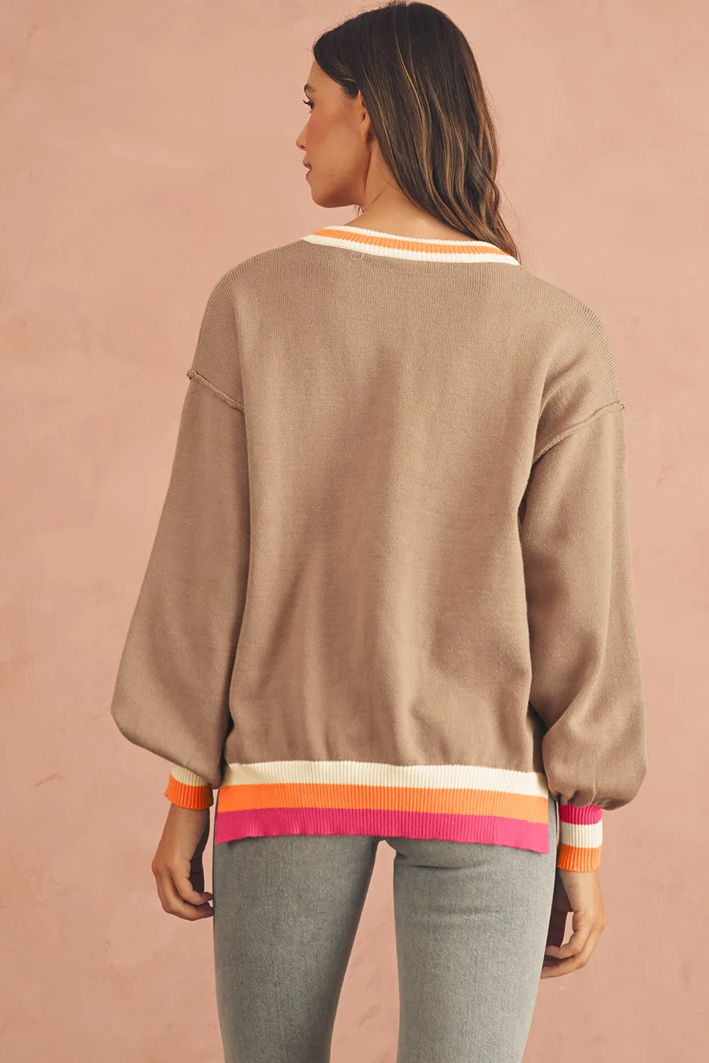 Parchment Striped Trim Drop Shoulder Sweater sold by Beagle Boutique product image thumbnail 2