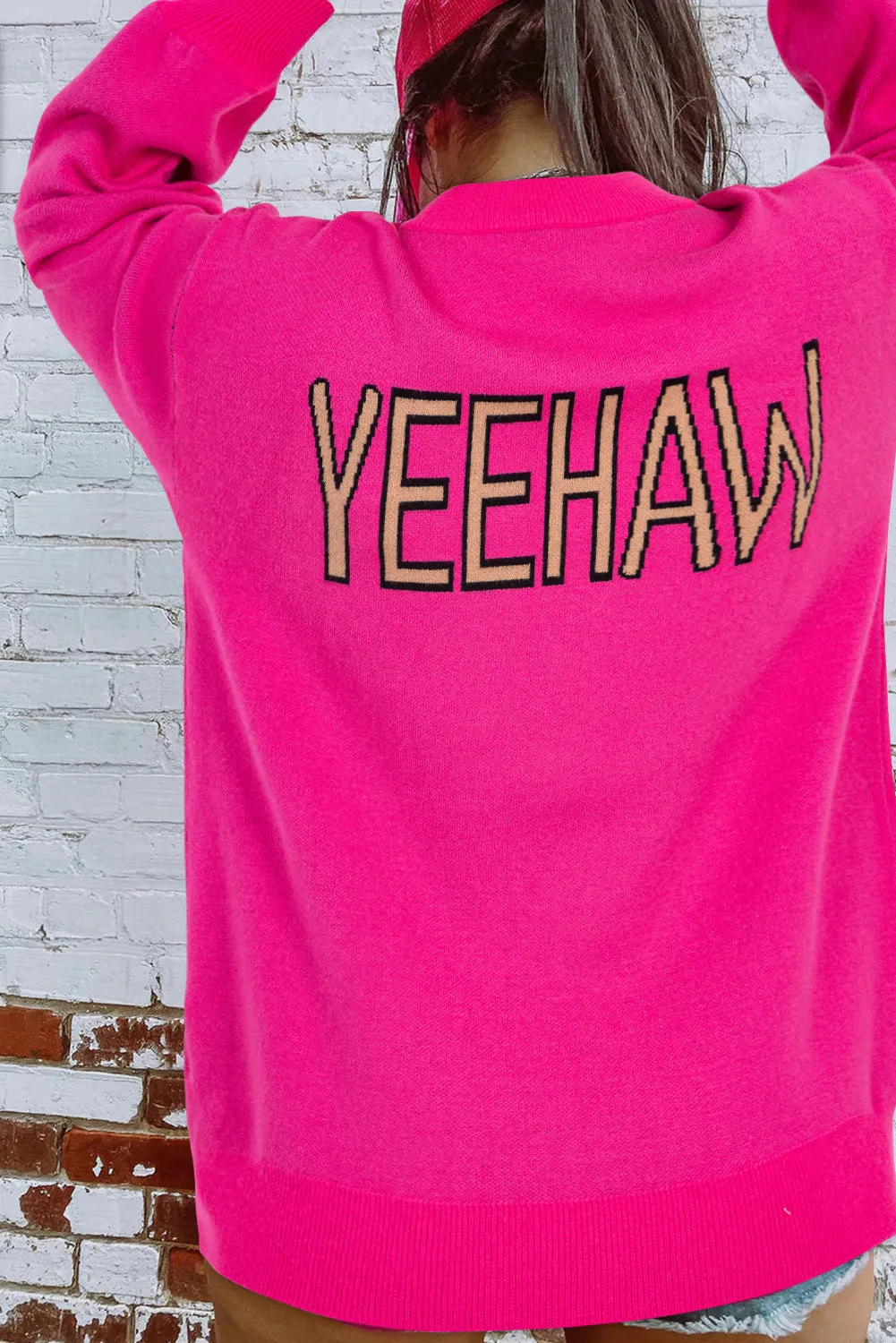 Rose Red YEEHAW Cowboy Hat Drop Shoulder Oversized Sweater sold by Beagle Boutique product image thumbnail 2