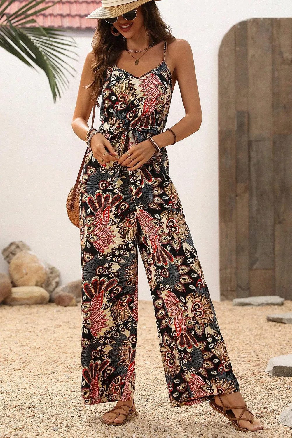 Black Boho Belted Sleeveless Wide Leg Jumpsuit sold by Beagle Boutique product image thumbnail 4