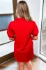 Fiery Red V Neck Puff Sleeve Textured Mini Dress sold by Beagle Boutique