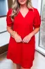 Fiery Red V Neck Puff Sleeve Textured Mini Dress sold by Beagle Boutique
