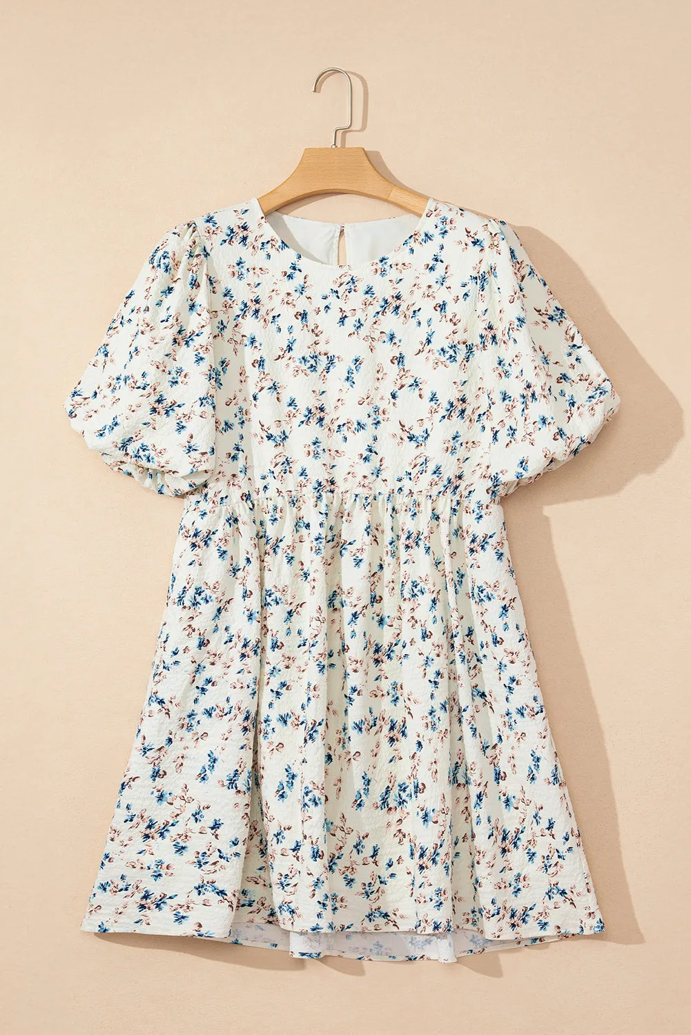 Floral Puff Short Sleeve Empire Waist Mini Dress sold by Beagle Boutique product image thumbnail 4