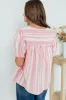 Pink Stripe Plus Size Tassel Tie Frilled Detail Short Sleeve Blouse sold by Beagle Boutique
