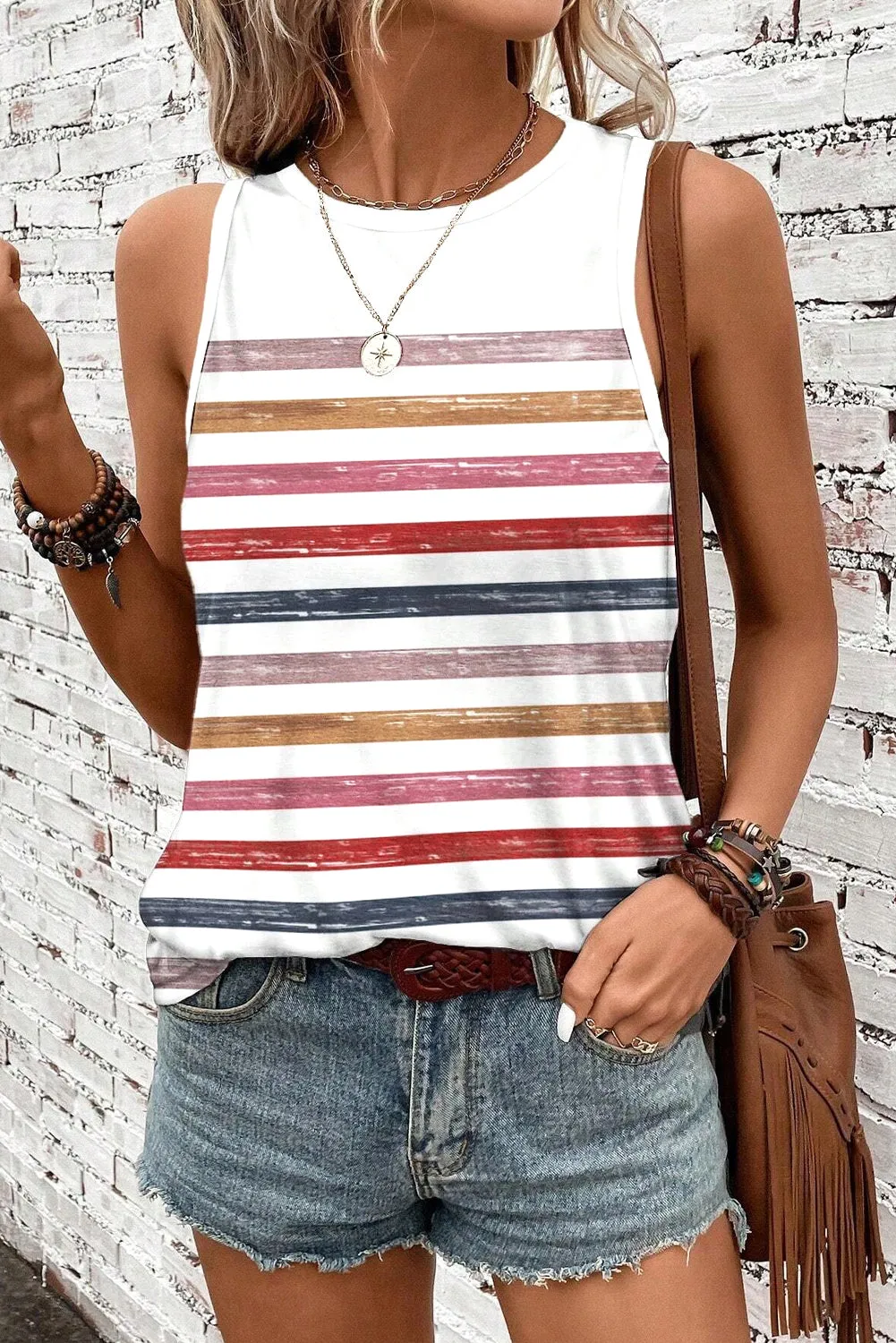 Red Stripe Rainbow Round Neck Tank Top sold by Beagle Boutique product image thumbnail 3
