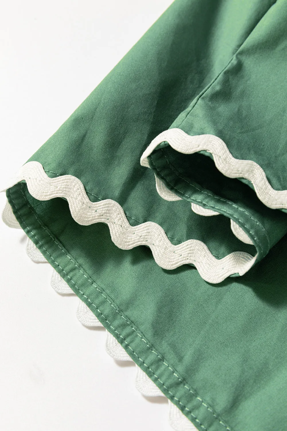 Mist Green Ric Rac Trim Tie Split Neck Short Sleeve Blouse sold by Beagle Boutique product image thumbnail 5