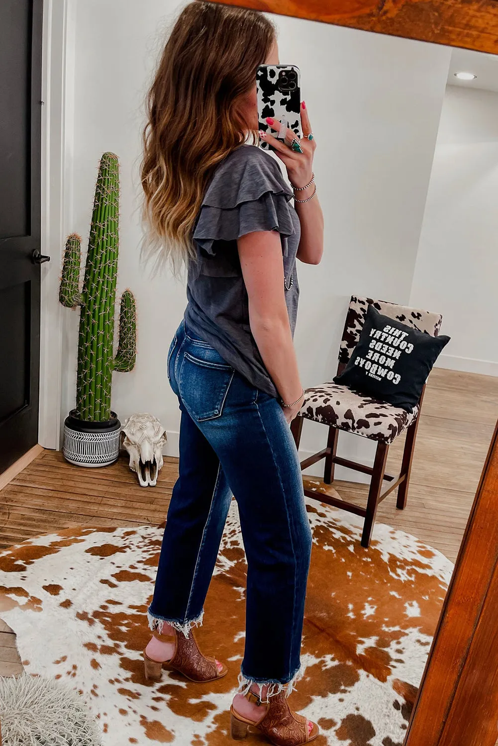 Dark Grey Layered Ruffle Short Sleeve Round Neck Top sold by Beagle Boutique product image thumbnail 2