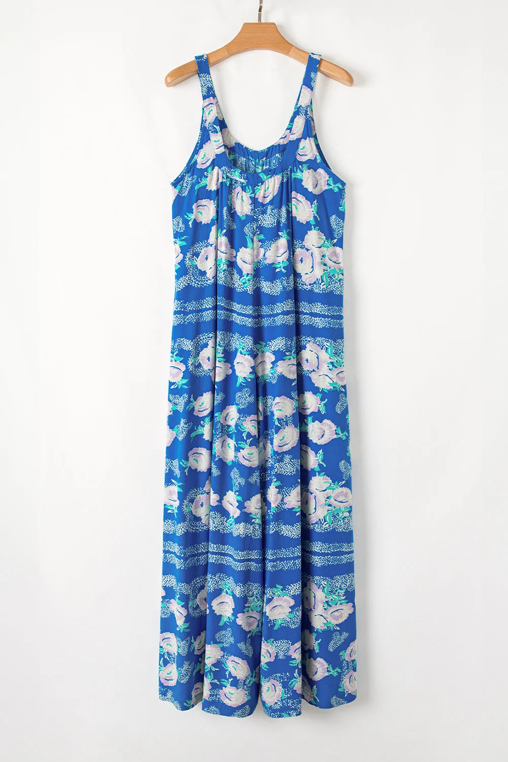 Blue Floral Print Wide Leg Sleeveless Jumpsuit sold by Beagle Boutique product image thumbnail 5