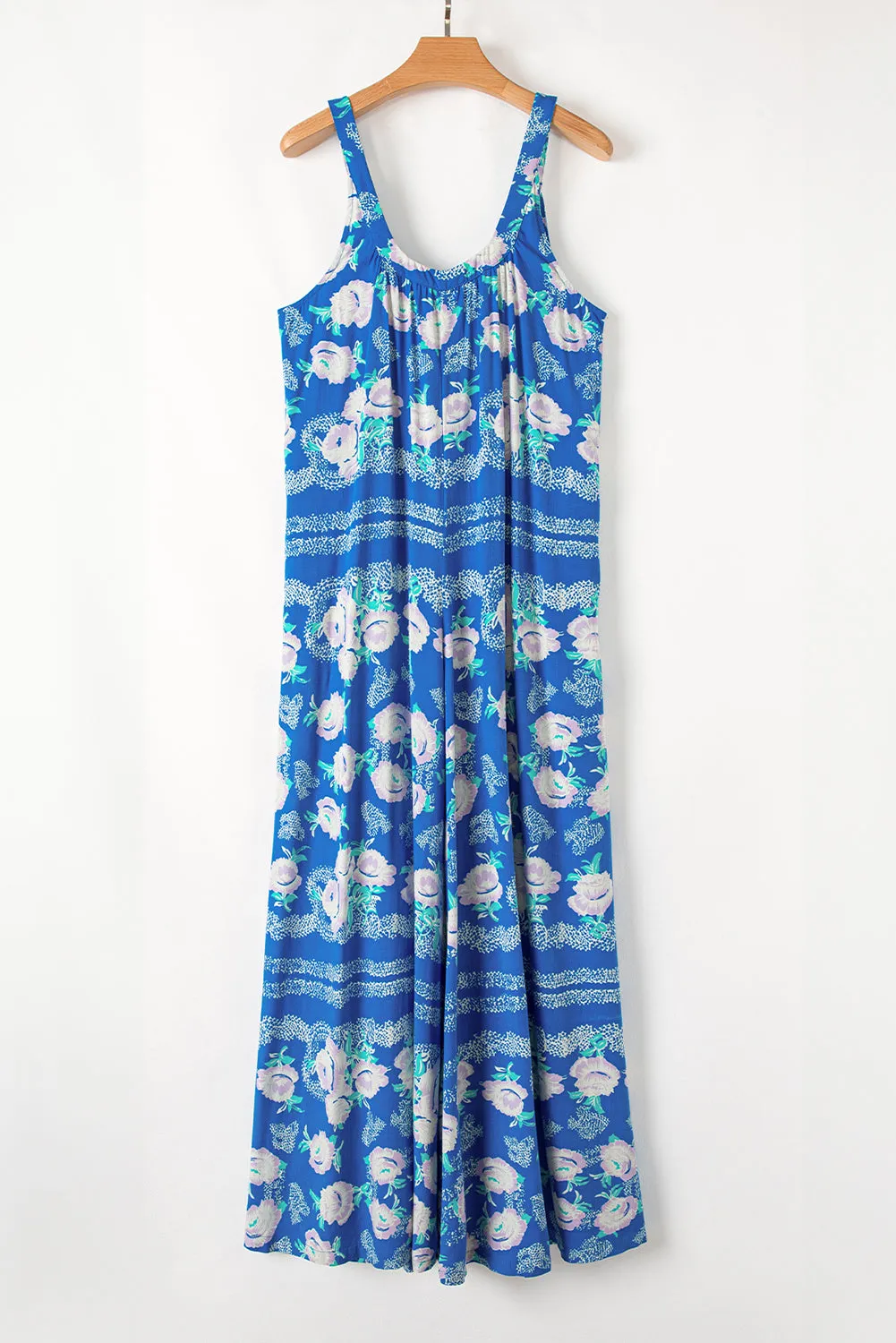 Blue Floral Print Wide Leg Sleeveless Jumpsuit sold by Beagle Boutique product image thumbnail 4