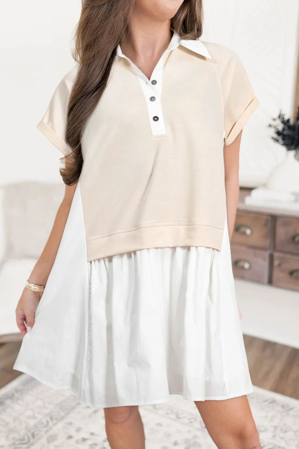 Jet Stream Shirt Collar Buttoned Patchwork Short Sleeve Mini Dress sold by Beagle Boutique product image thumbnail 4