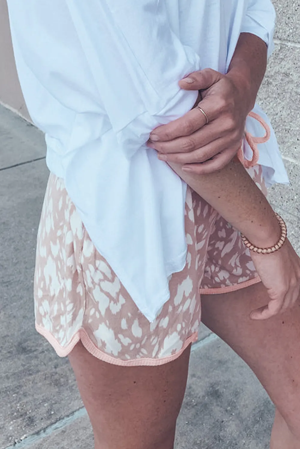 Khaki Classic Leopard Arched Hem Elastic Waist Casual Shorts sold by Beagle Boutique product image thumbnail 2