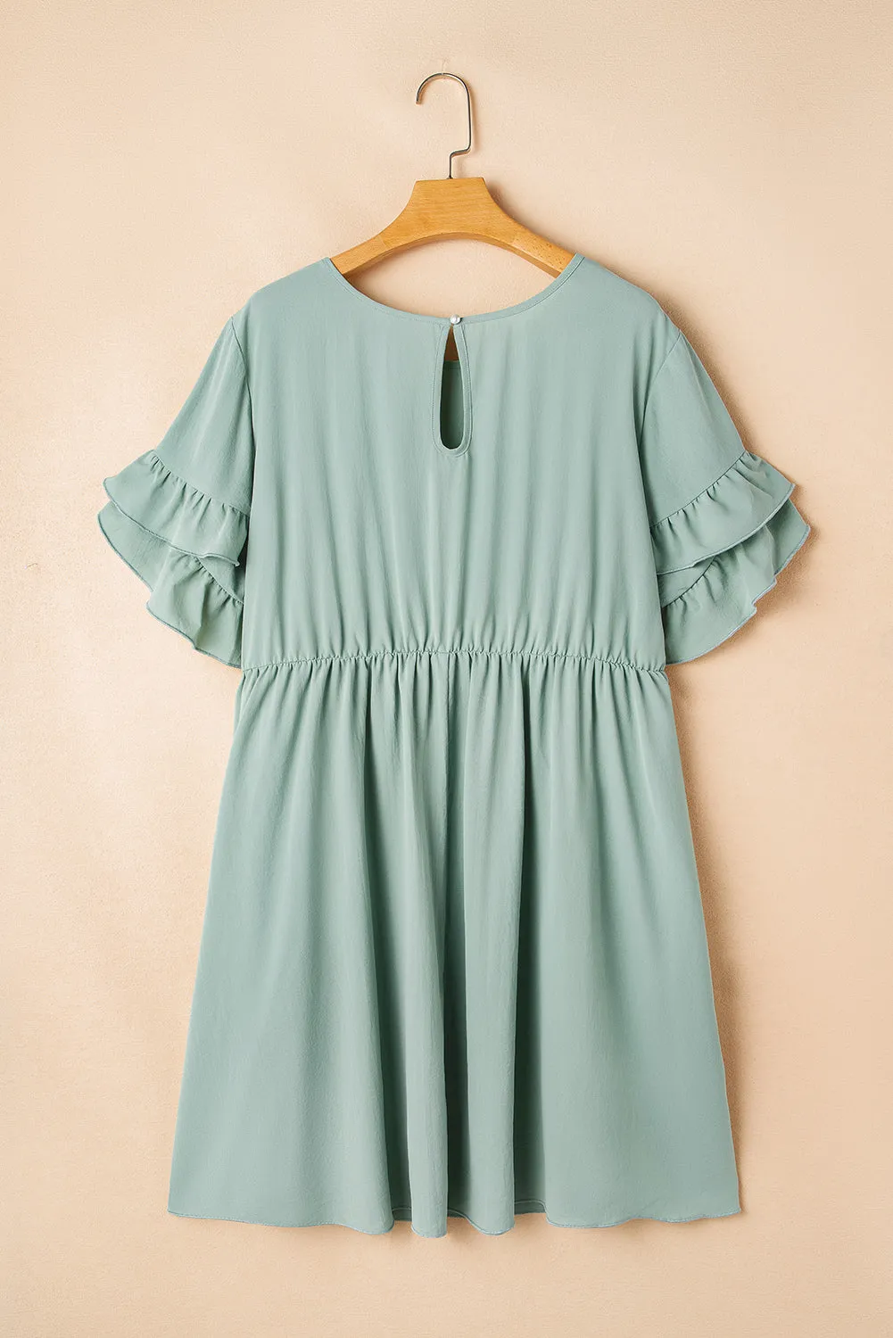 Grass Green Ruffle Trim Short Sleeve Plus Size Flared Mini Dress sold by Beagle Boutique product image thumbnail 5