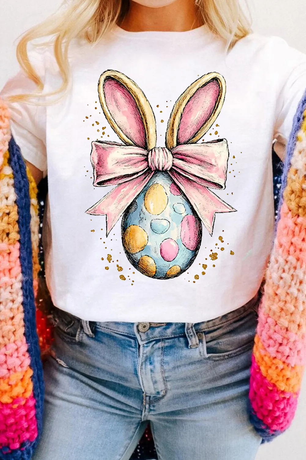 White Easter Egg Bow Bunny Ear Printed T Shirt sold by Beagle Boutique