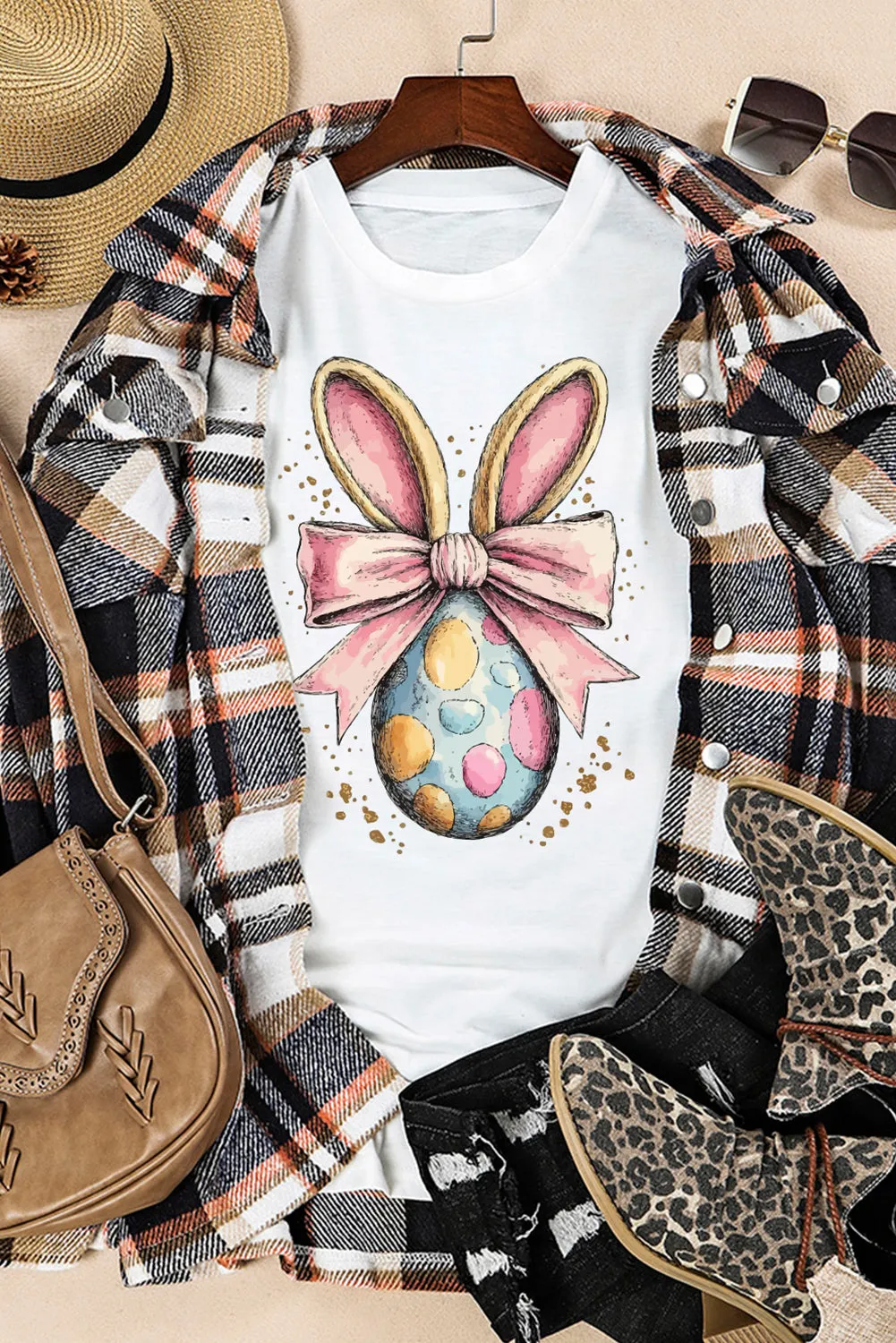 White Easter Egg Bow Bunny Ear Printed T Shirt sold by Beagle Boutique product image thumbnail 2