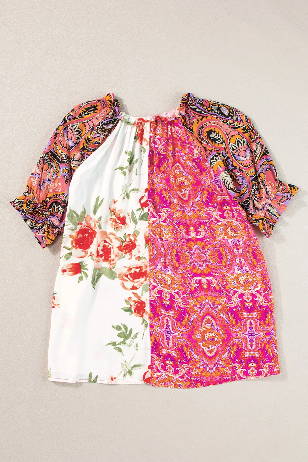 Multicolour Boho Floral Patchwork Buttoned Short Sleeve Blouse sold by Beagle Boutique product image thumbnail 3