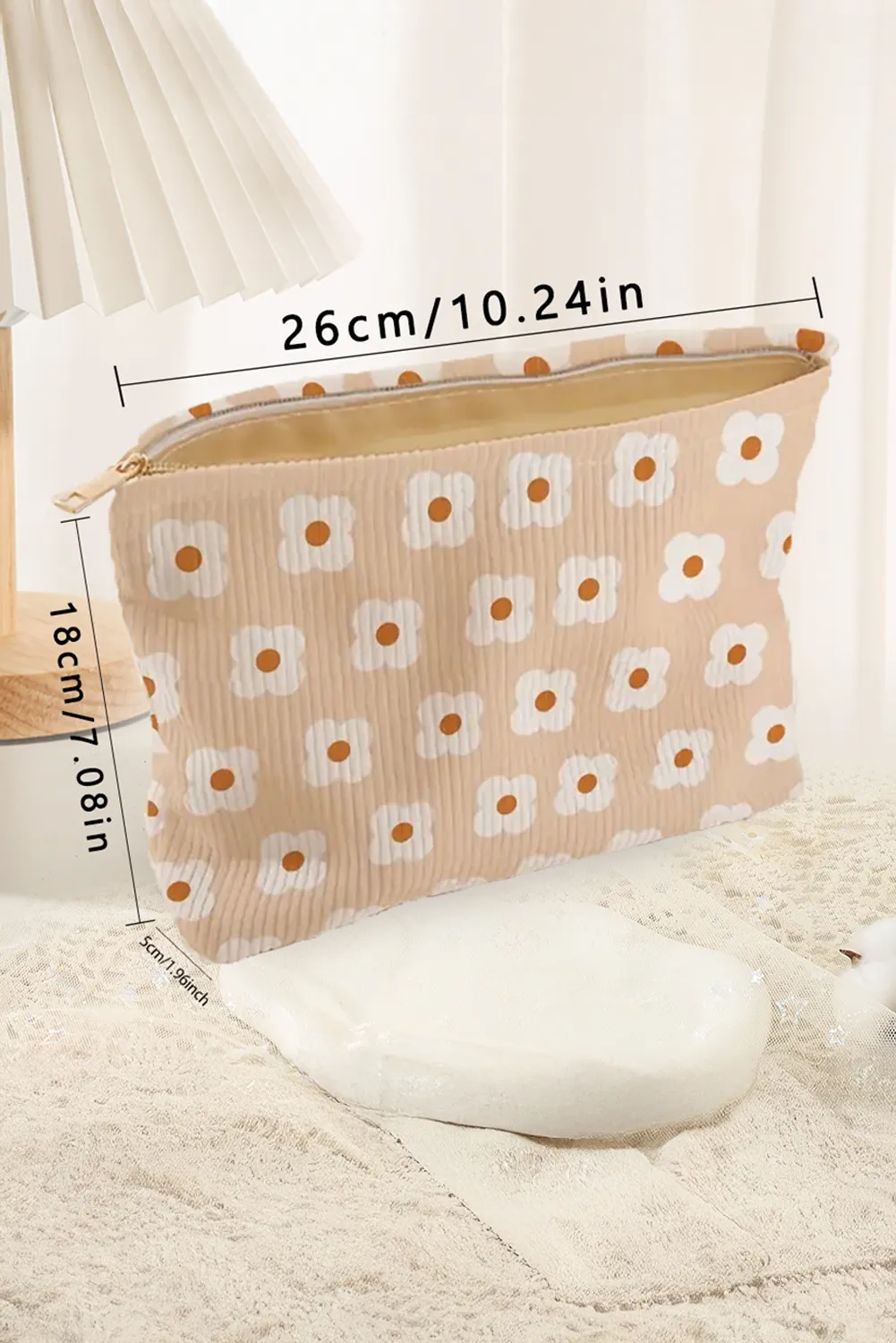 Parchment Cute Flower Zipper Corduroy Makeup Bag sold by Beagle Boutique product image thumbnail 5