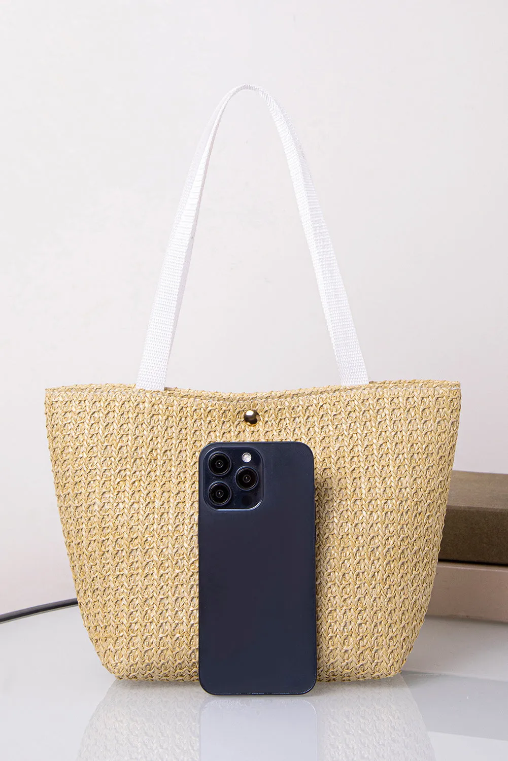 Beige Woven Large Tote Bag sold by Beagle Boutique product image thumbnail 3