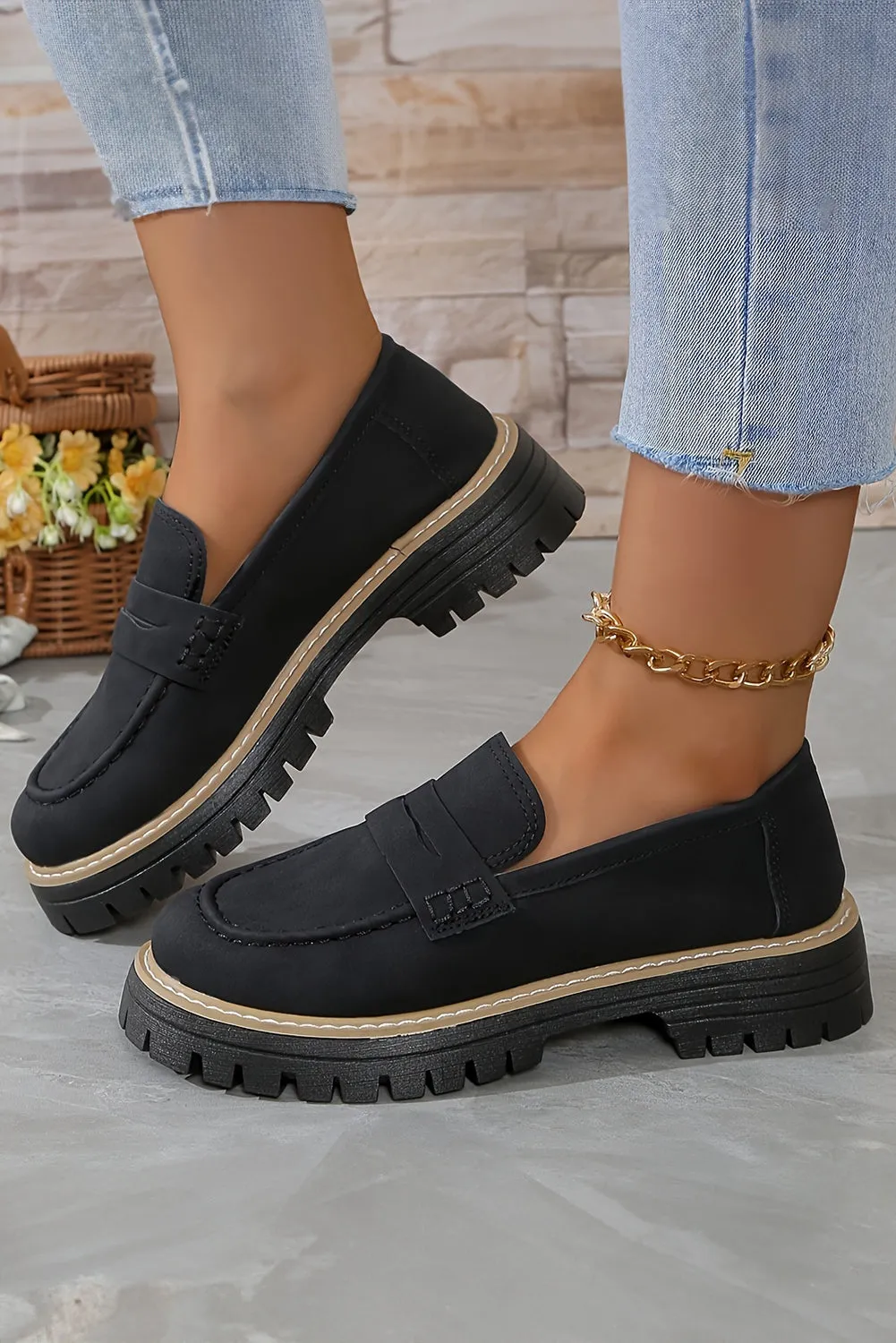 Black Contrast Color Platform Loafers sold by Beagle Boutique