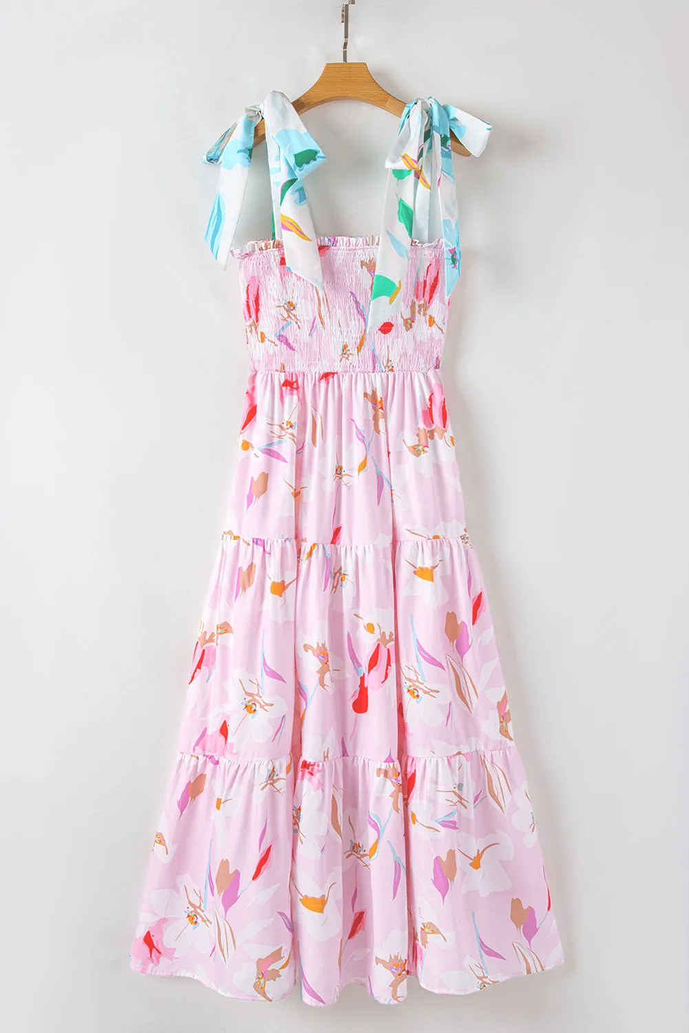 Floral Print Knotted Shoulder Smocked Maxi Dress sold by Beagle Boutique product image thumbnail 5