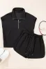 Black Textured Quarter Zip Kangaroo Pocket Top Drawstring Shorts Set sold by Beagle Boutique