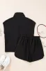 Black Textured Quarter Zip Kangaroo Pocket Top Drawstring Shorts Set sold by Beagle Boutique