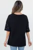 Black Pearl Beaded Drop Shoulder Crewneck T Shirt sold by Beagle Boutique