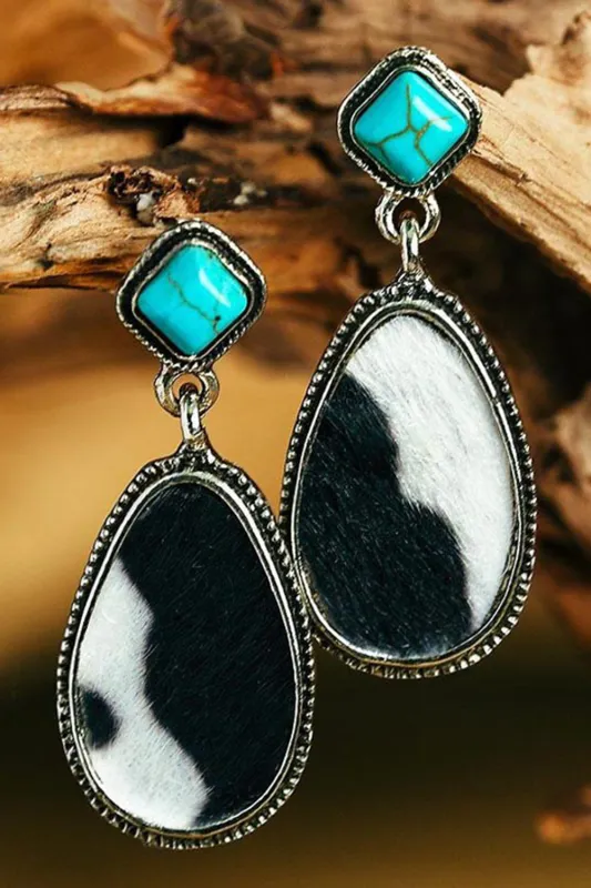 Black Cow Print Turquoise Drop Earrings sold by Beagle Boutique