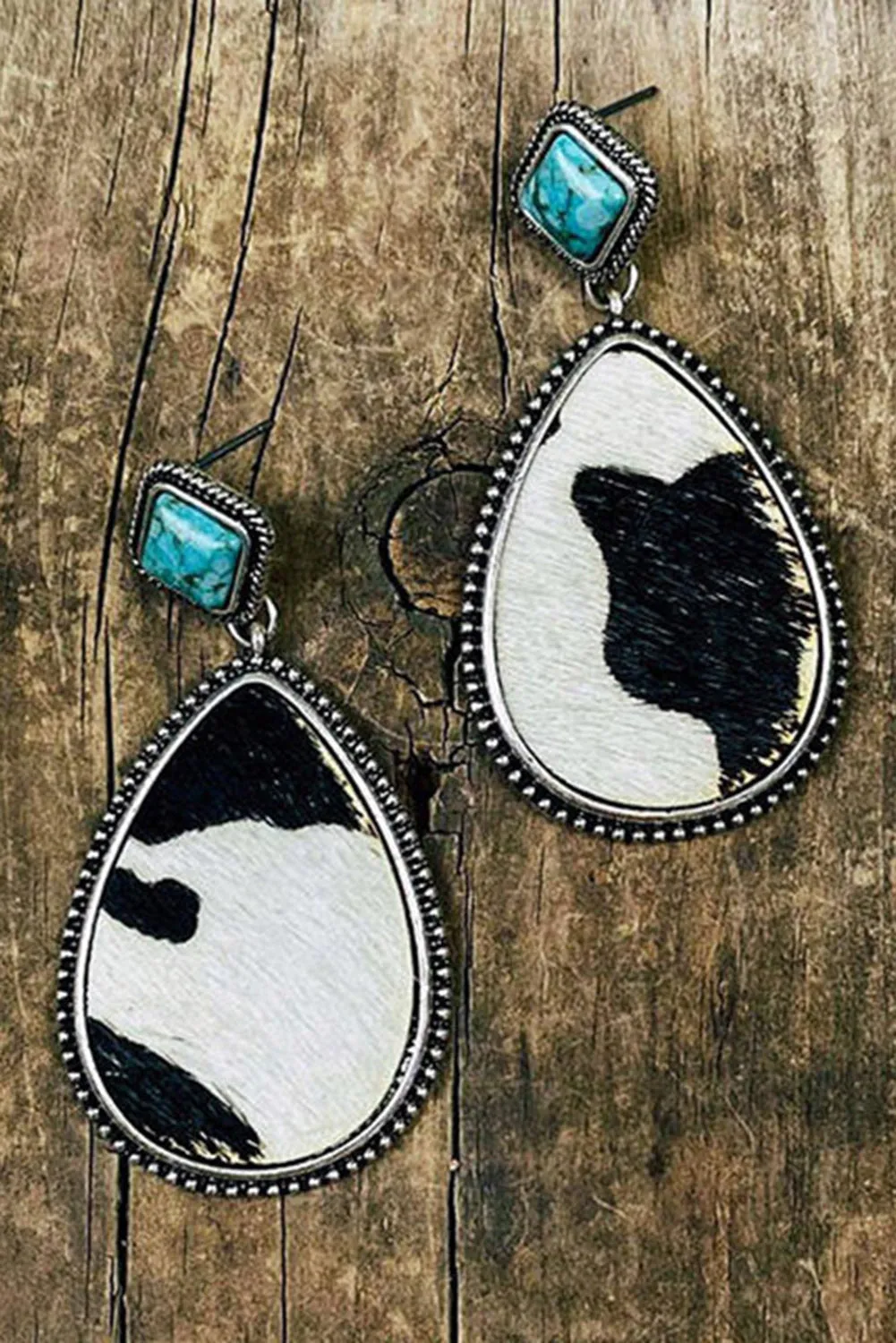 Black Cow Print Turquoise Drop Earrings sold by Beagle Boutique product image thumbnail 2