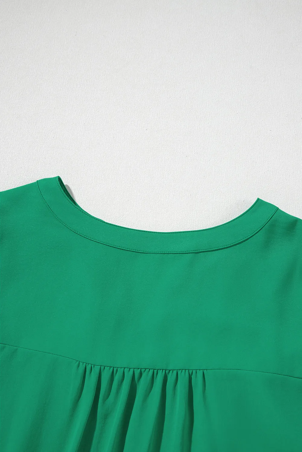 Green Contrast Floral Embroidered 3/4 Sleeve Notched V Neck Elegant Blouse sold by Beagle Boutique product image thumbnail 5