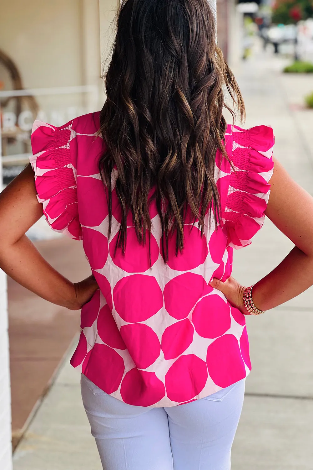 Rose Bubblegum Pattern Frilled Collar Flutter Sleeve Top sold by Beagle Boutique product image thumbnail 2