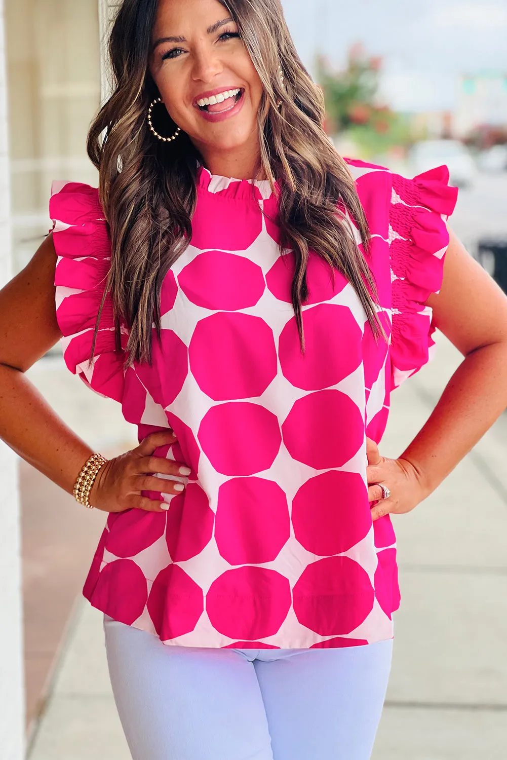 Rose Bubblegum Pattern Frilled Collar Flutter Sleeve Top sold by Beagle Boutique product image thumbnail 4