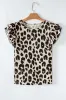 Khaki Leopard Print Layered Ruffled Short Sleeve Blouse sold by Beagle Boutique