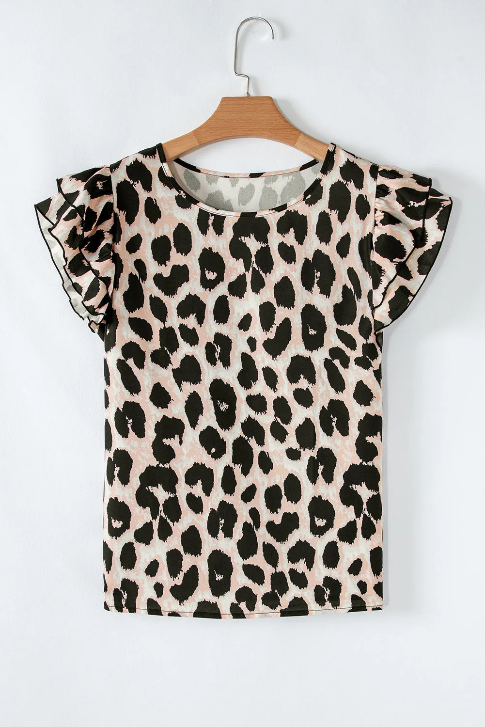 Khaki Leopard Print Layered Ruffled Short Sleeve Blouse sold by Beagle Boutique product image thumbnail 4