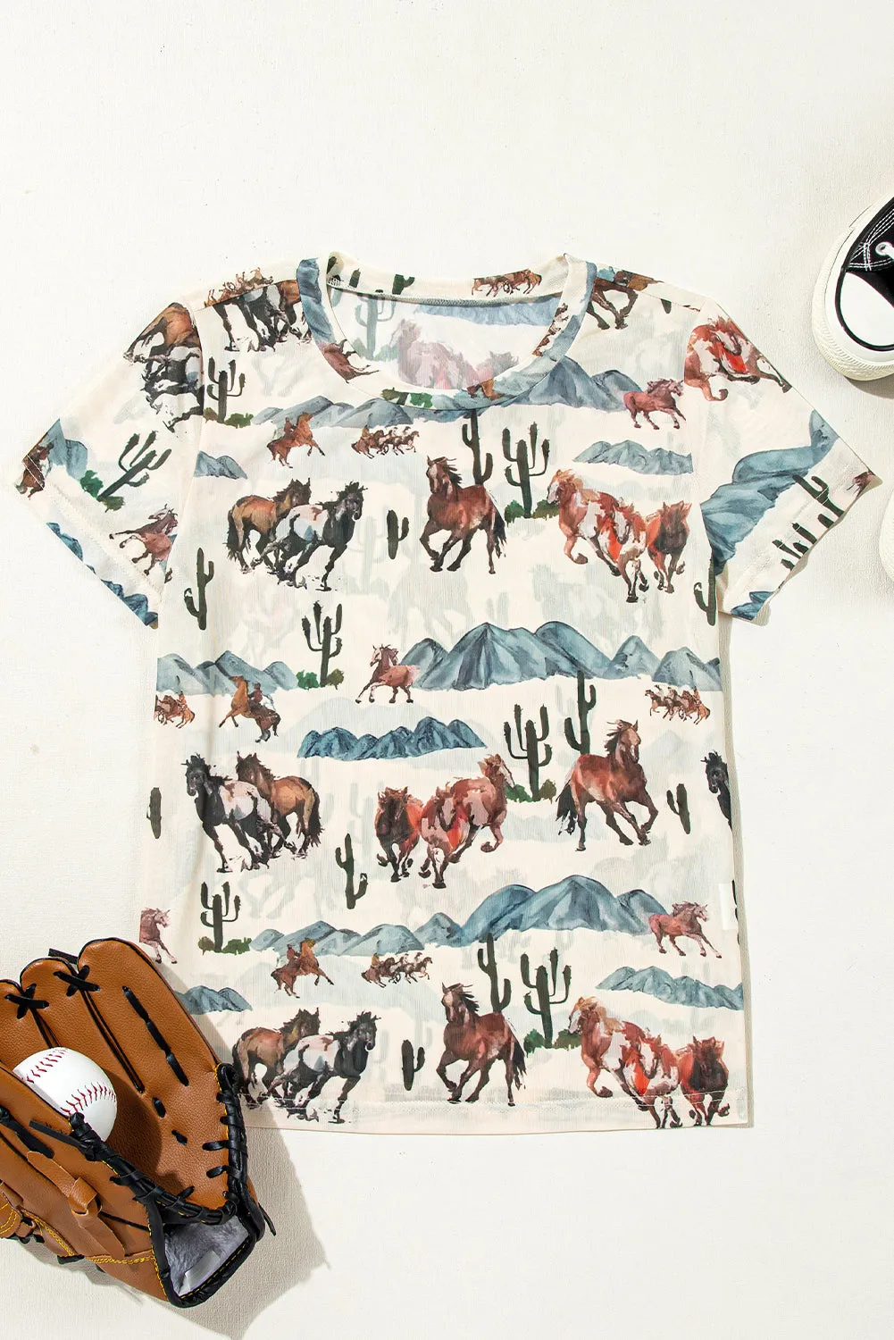 Beige Western Fashion Mustang River Printed Mesh T Shirt sold by Beagle Boutique product image thumbnail 4