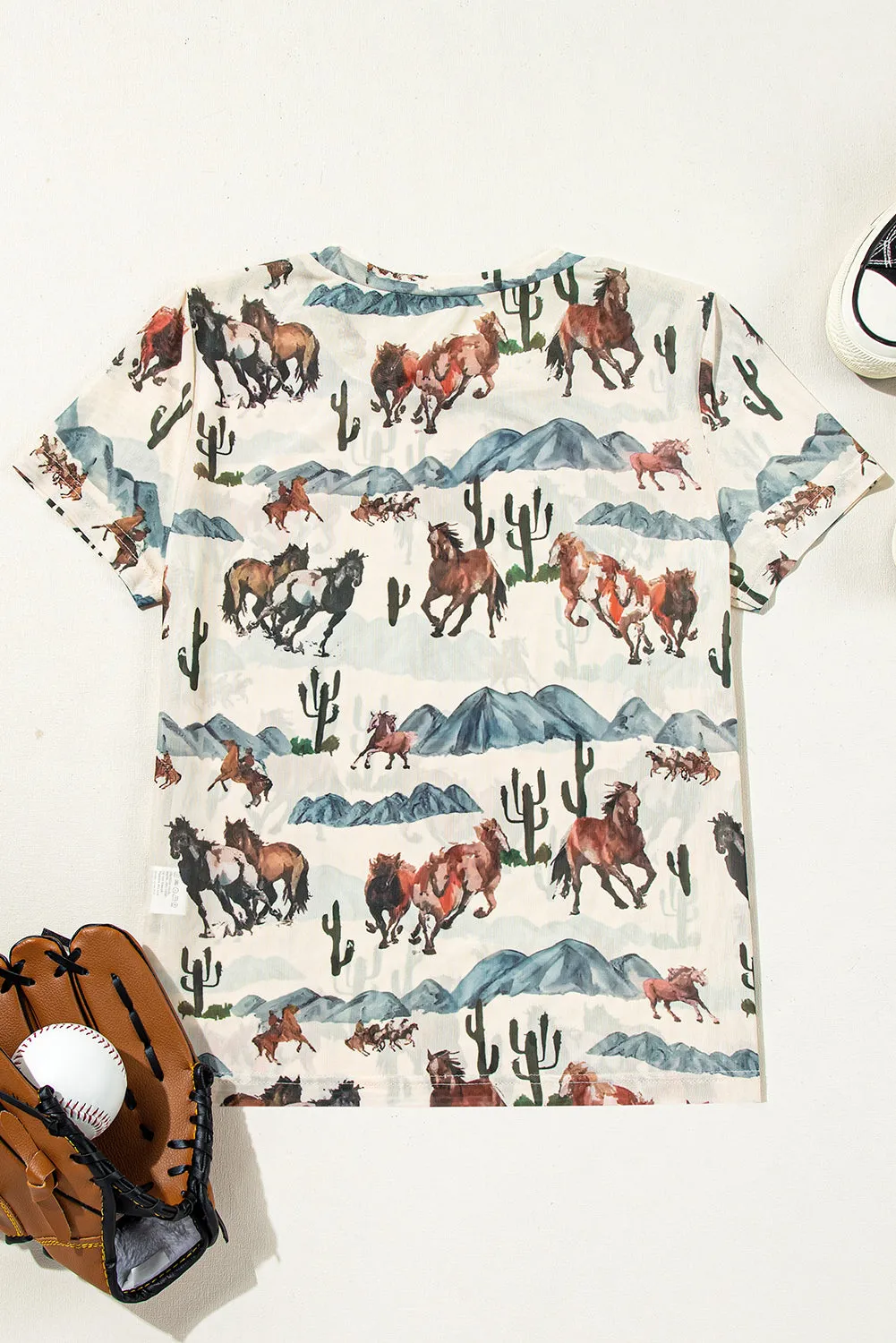Beige Western Fashion Mustang River Printed Mesh T Shirt sold by Beagle Boutique product image thumbnail 5