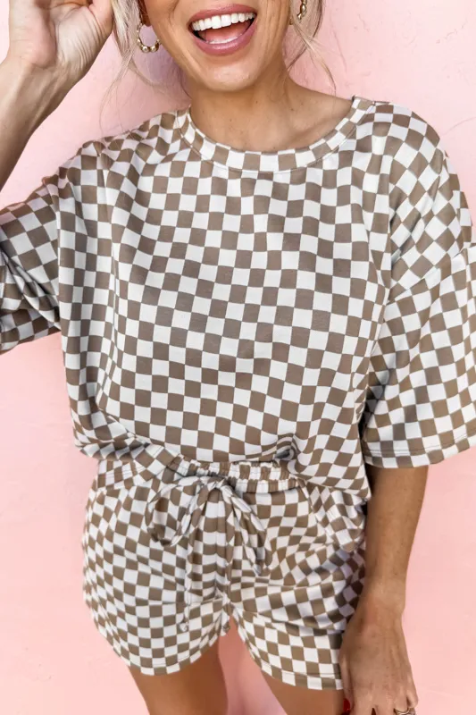 Brown Checkered Top and Short Casual 2pcs Set Co-ord sold by Beagle Boutique