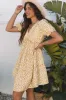 Yellow Floral Short Sleeve V Neck Frilly Tiered Mini Dress sold by Beagle Boutique