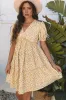 Yellow Floral Short Sleeve V Neck Frilly Tiered Mini Dress sold by Beagle Boutique