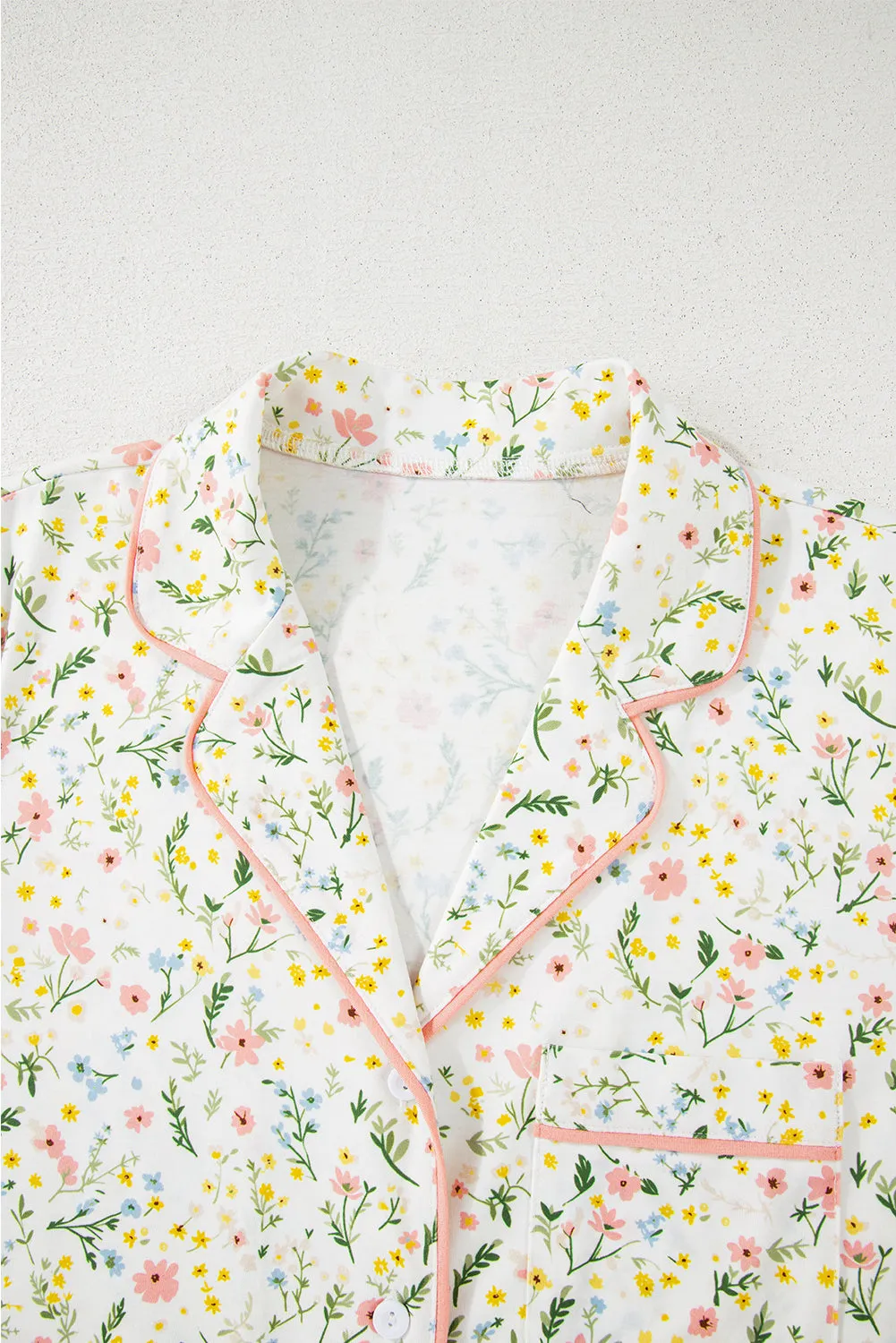 White Floral Print Contrast Pipping Short Pyjamas Set sold by Beagle Boutique product image thumbnail 4