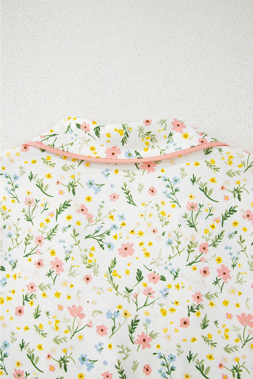 White Floral Print Contrast Pipping Short Pyjamas Set sold by Beagle Boutique product image thumbnail 5