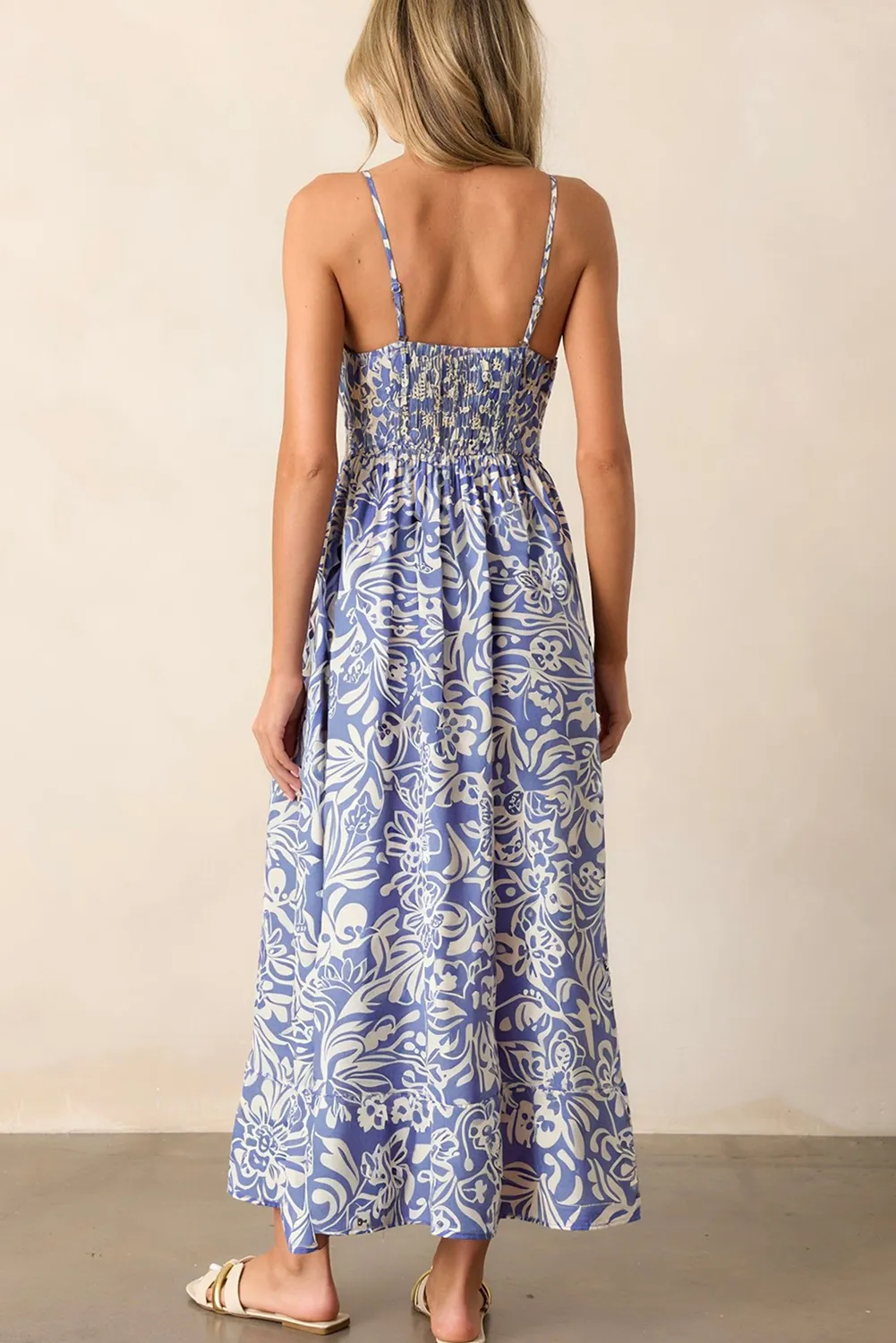 Sky Blue Floral Print Spaghetti Strap High Waist Maxi Dress sold by Beagle Boutique product image thumbnail 2