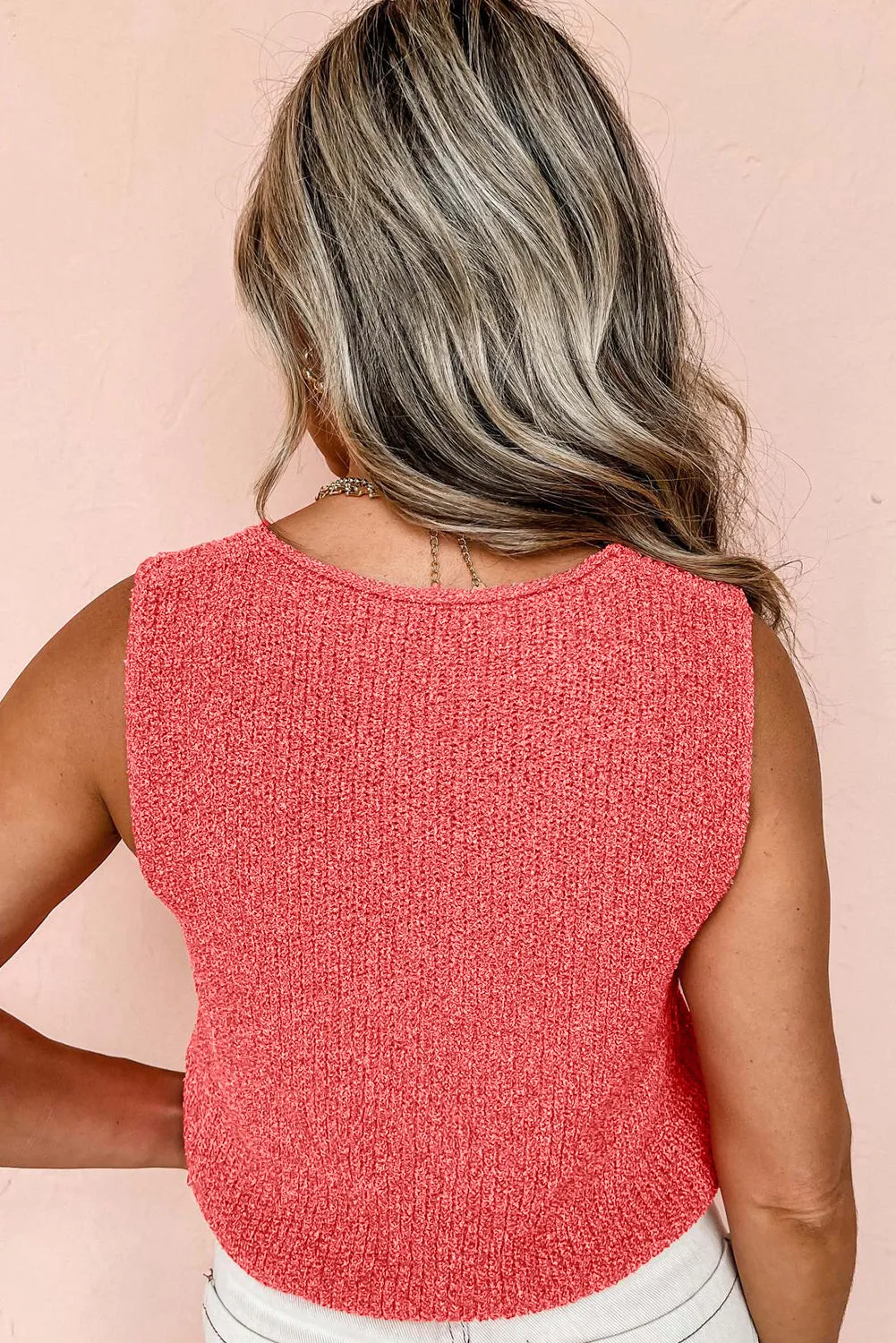 Tomato Red Lace-up Front V Neck Sweater Vest sold by Beagle Boutique product image thumbnail 2