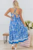 Blue Paisley V Neck Crisscross Backless Maxi Dress sold by Beagle Boutique