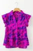 Rose Floral Print Collared Button Neckline Flutter Sleeve Blouse sold by Beagle Boutique