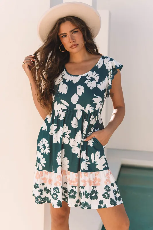Floral Print Ruffle Sleeve Empire Waist Mini Dress sold by Beagle Boutique