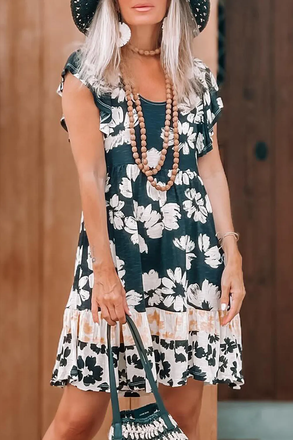 Floral Print Ruffle Sleeve Empire Waist Mini Dress sold by Beagle Boutique product image thumbnail 5