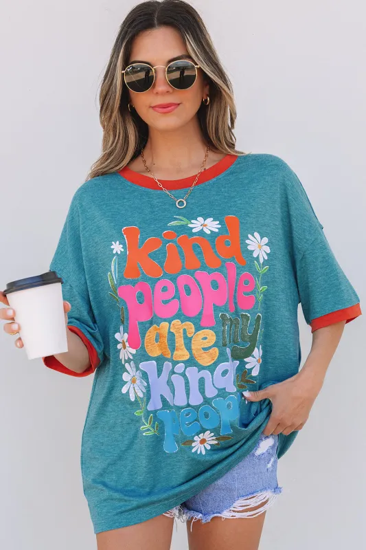 Dusk Blue Kind People are My Kind People Graphic Oversized Tee sold by Beagle Boutique