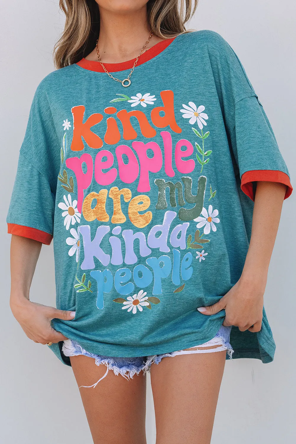 Dusk Blue Kind People are My Kind People Graphic Oversized Tee sold by Beagle Boutique product image thumbnail 5